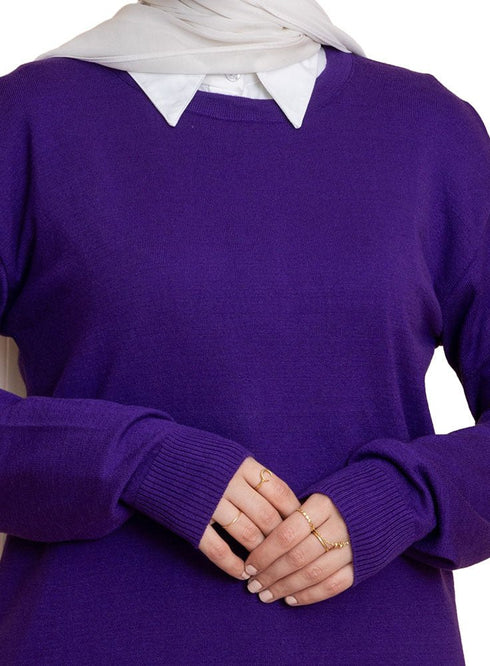 Sparkle Purple Round Knit Pullover - Khotwh